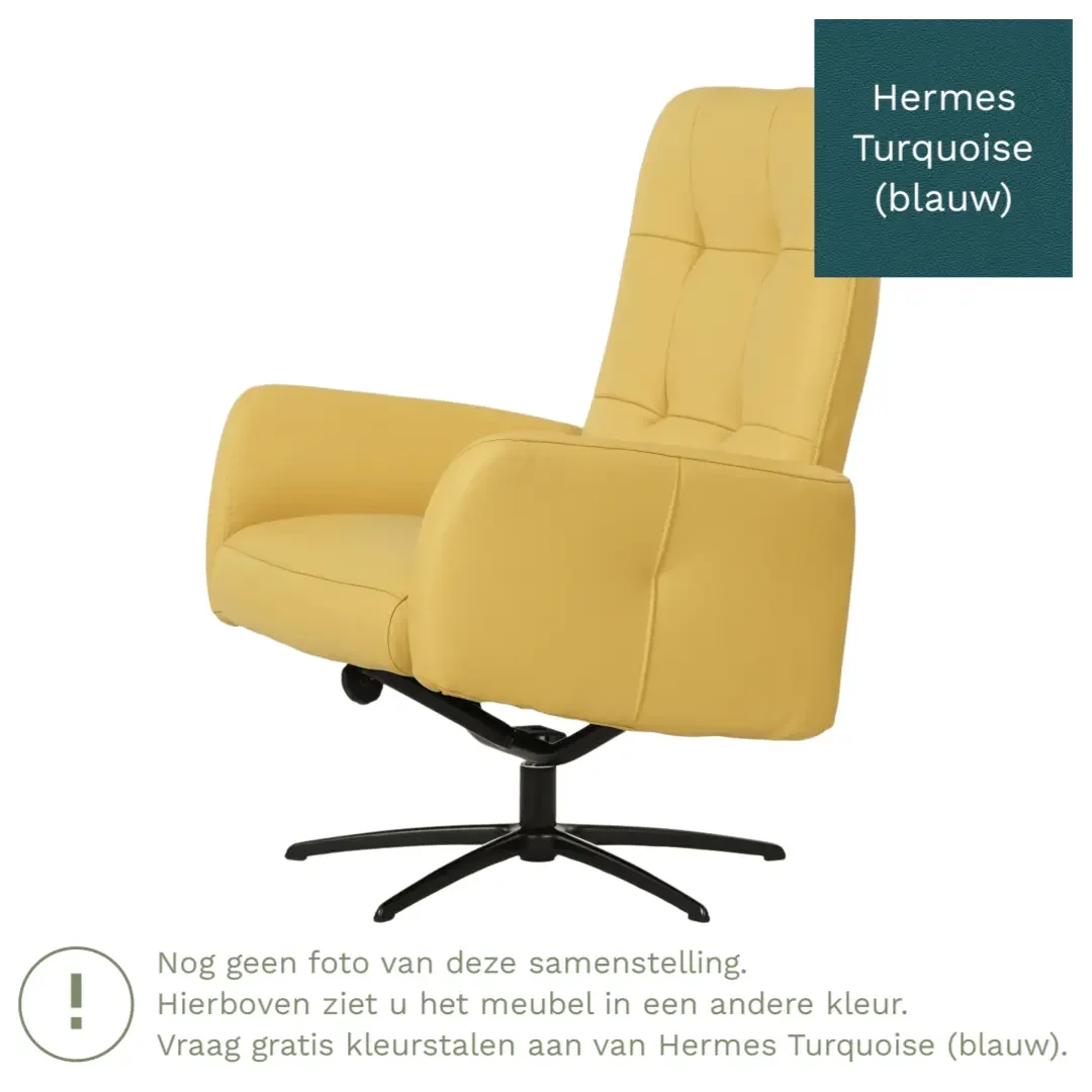 afbeelding van Leren draaifauteuil Pulse - Hermes Turquoise (blauw) - Stervoet zwart