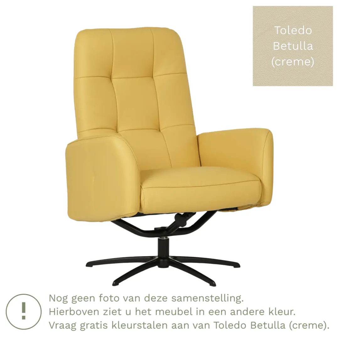 afbeelding van Leren draaifauteuil Pulse - Toledo Betulla (crème) - Stervoet zwart