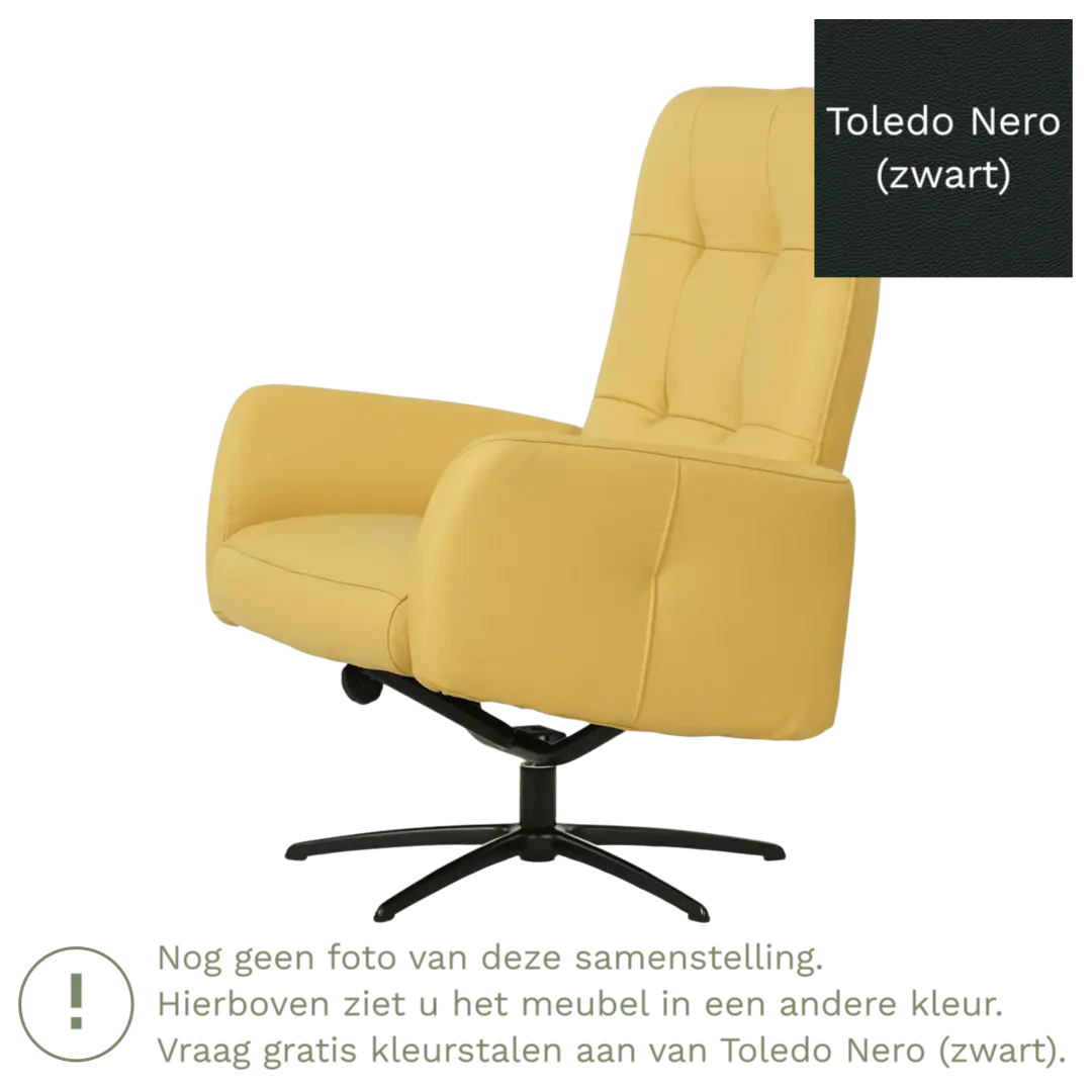 afbeelding van Leren draaifauteuil Pulse - Toledo Nero (zwart) - Stervoet zwart