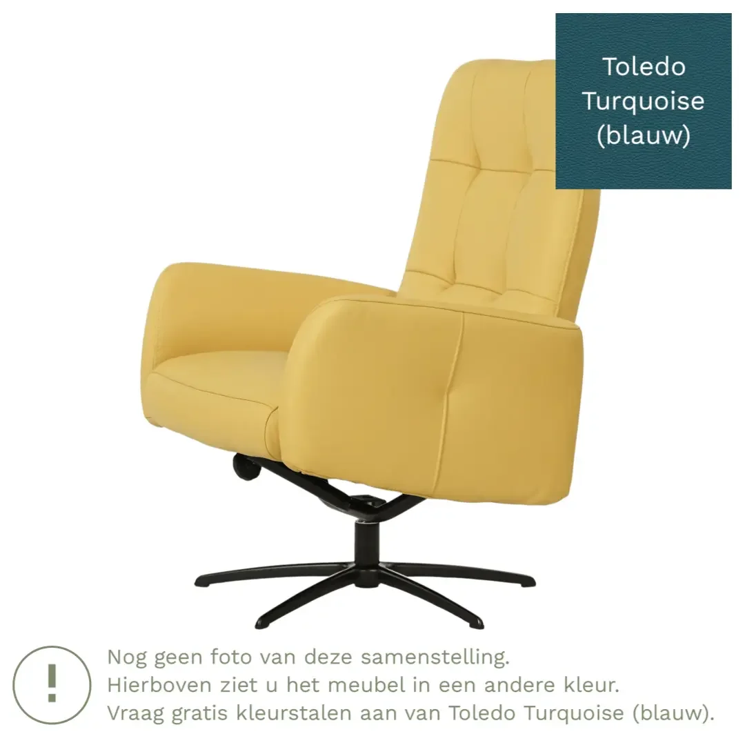 afbeelding van Leren draaifauteuil Pulse - Toledo Turquoise (blauw) - Stervoet zwart