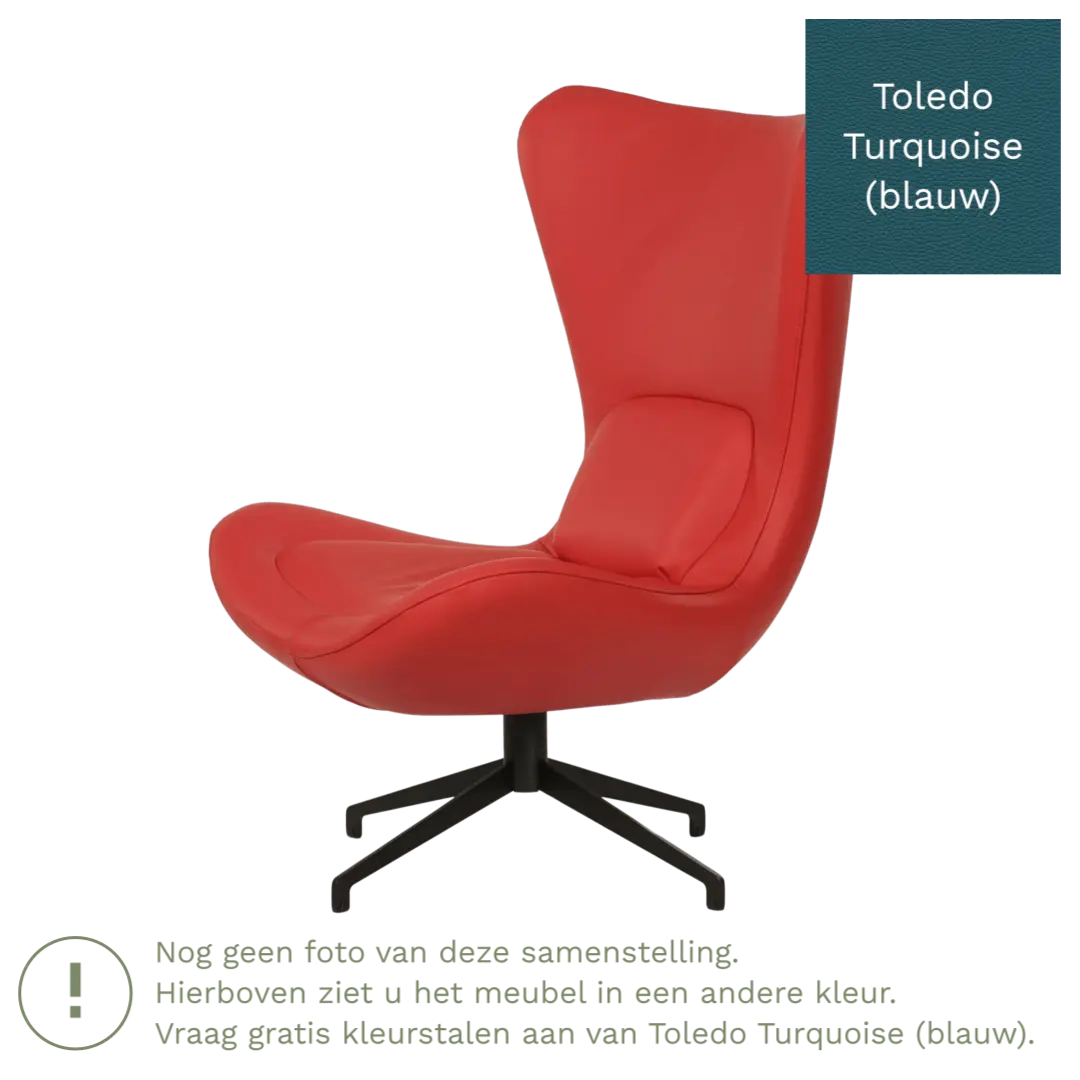 afbeelding van Leren draaifauteuil Soul - Toledo Turquoise (blauw) - Stervoet zwart