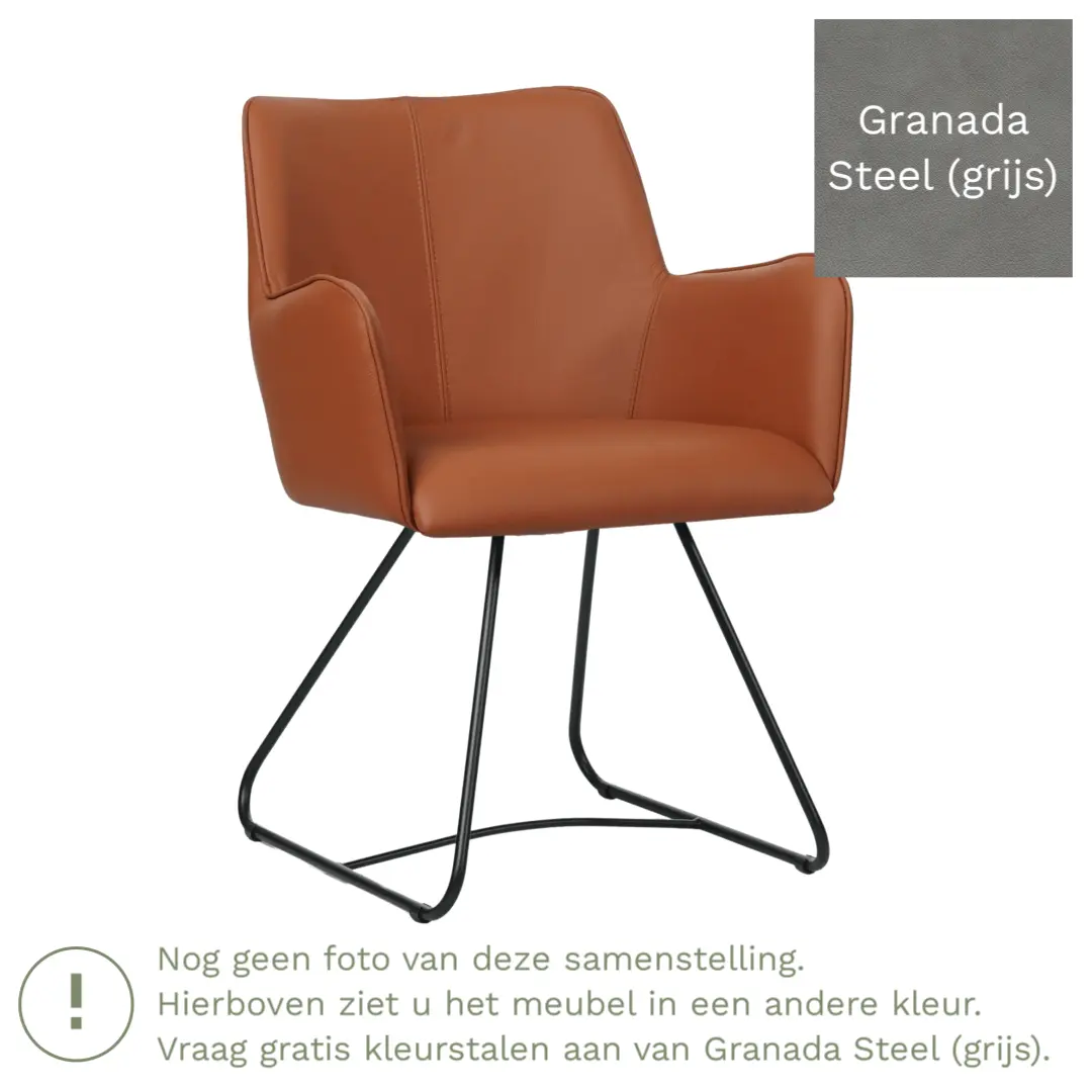 afbeelding van Leren eetkamerstoel Jazz - Granada Steel (grijs) - poten staal rond zwart