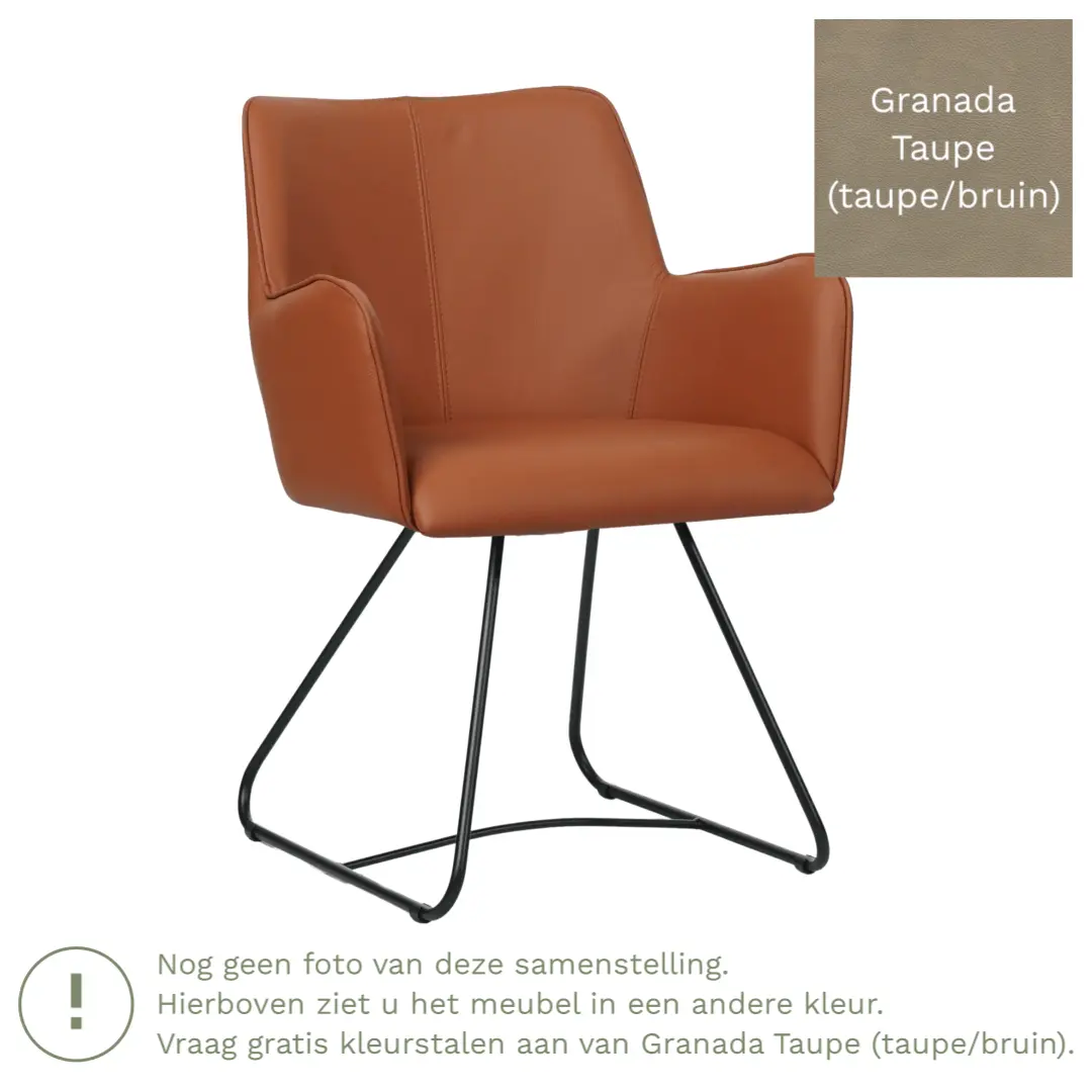 afbeelding van Leren eetkamerstoel Jazz - Granada Taupe (taupe/bruin) - poten staal rond zwart
