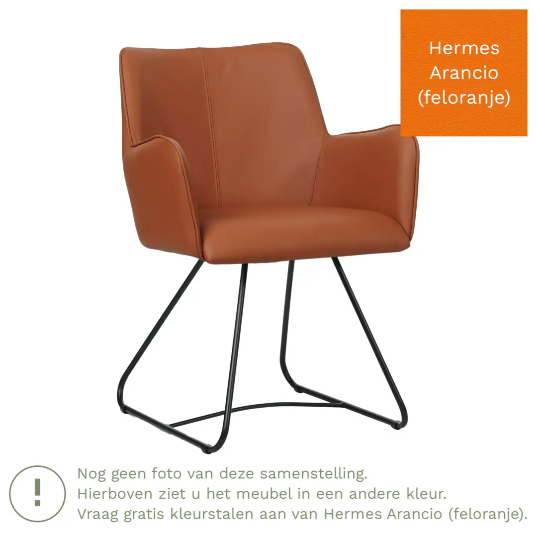 afbeelding van Leren eetkamerstoel Jazz - Hermes Arancio (feloranje) - poten staal rond zwart
