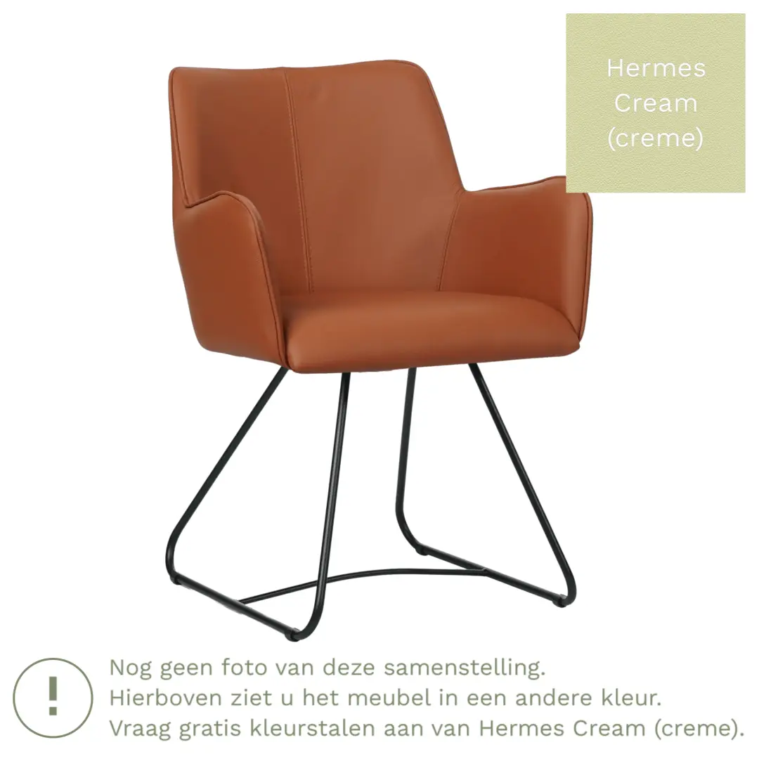 afbeelding van Leren eetkamerstoel Jazz - Hermes Cream (creme) - poten staal rond zwart