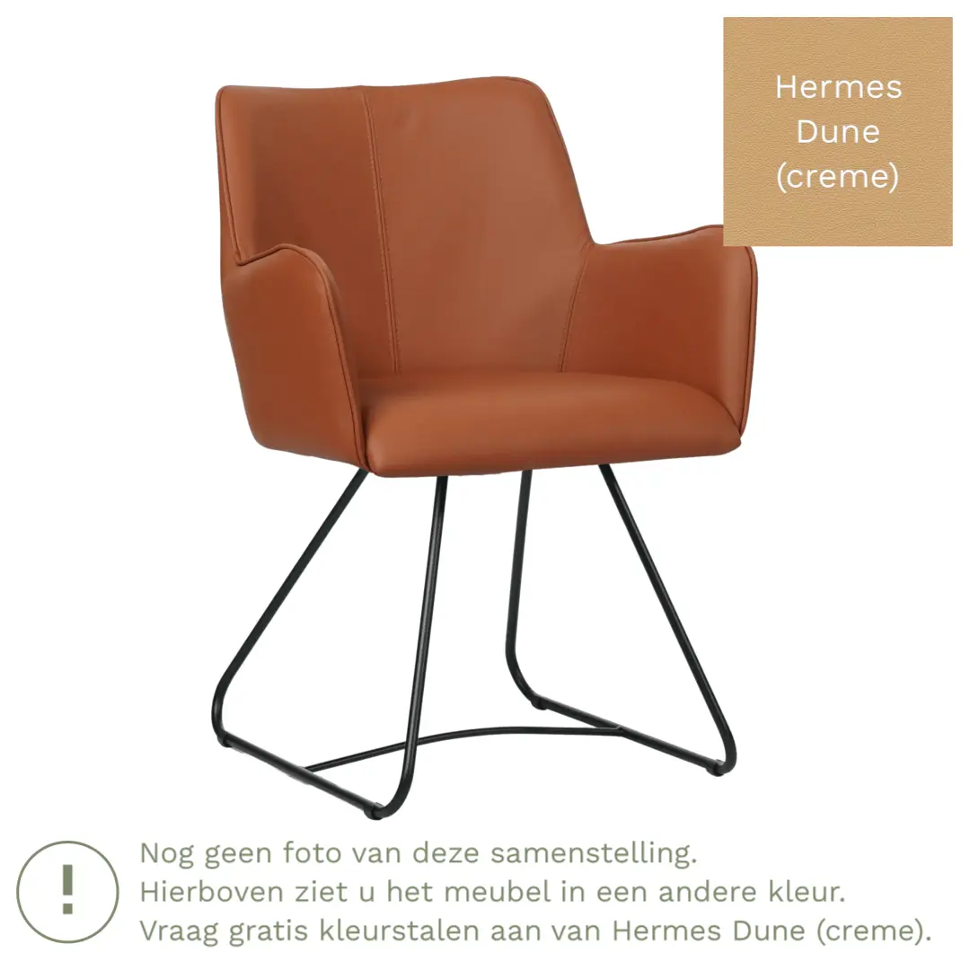 afbeelding van Leren eetkamerstoel Jazz - Hermes Dune (creme) - poten staal rond zwart