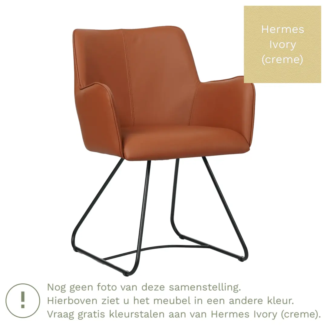 afbeelding van Leren eetkamerstoel Jazz - Hermes Ivory (creme) - poten staal rond zwart