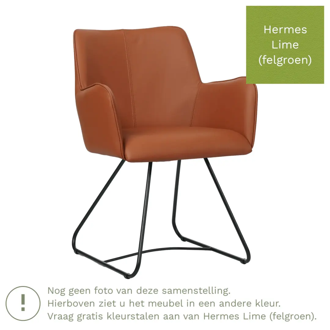 afbeelding van Leren eetkamerstoel Jazz - Hermes Lime (felgroen) - poten staal rond zwart