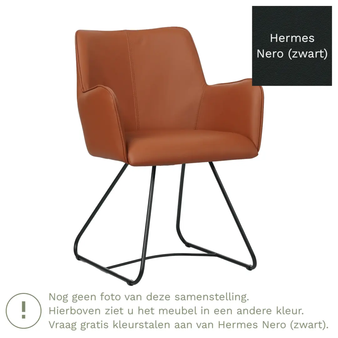 afbeelding van Leren eetkamerstoel Jazz - Hermes Nero (zwart) - poten staal rond zwart
