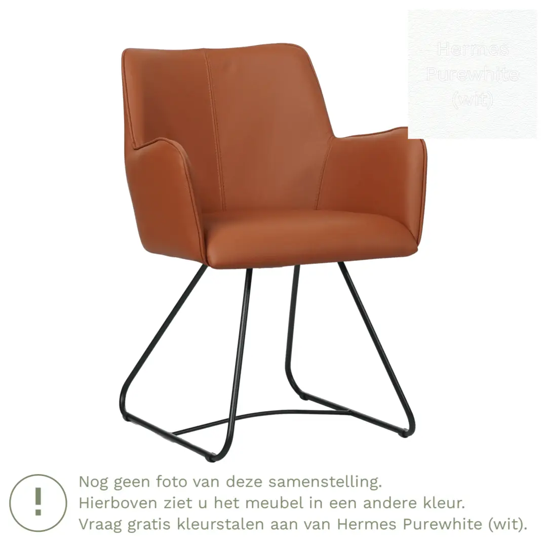 afbeelding van Leren eetkamerstoel Jazz - Hermes Purewhite (wit) - poten staal rond zwart