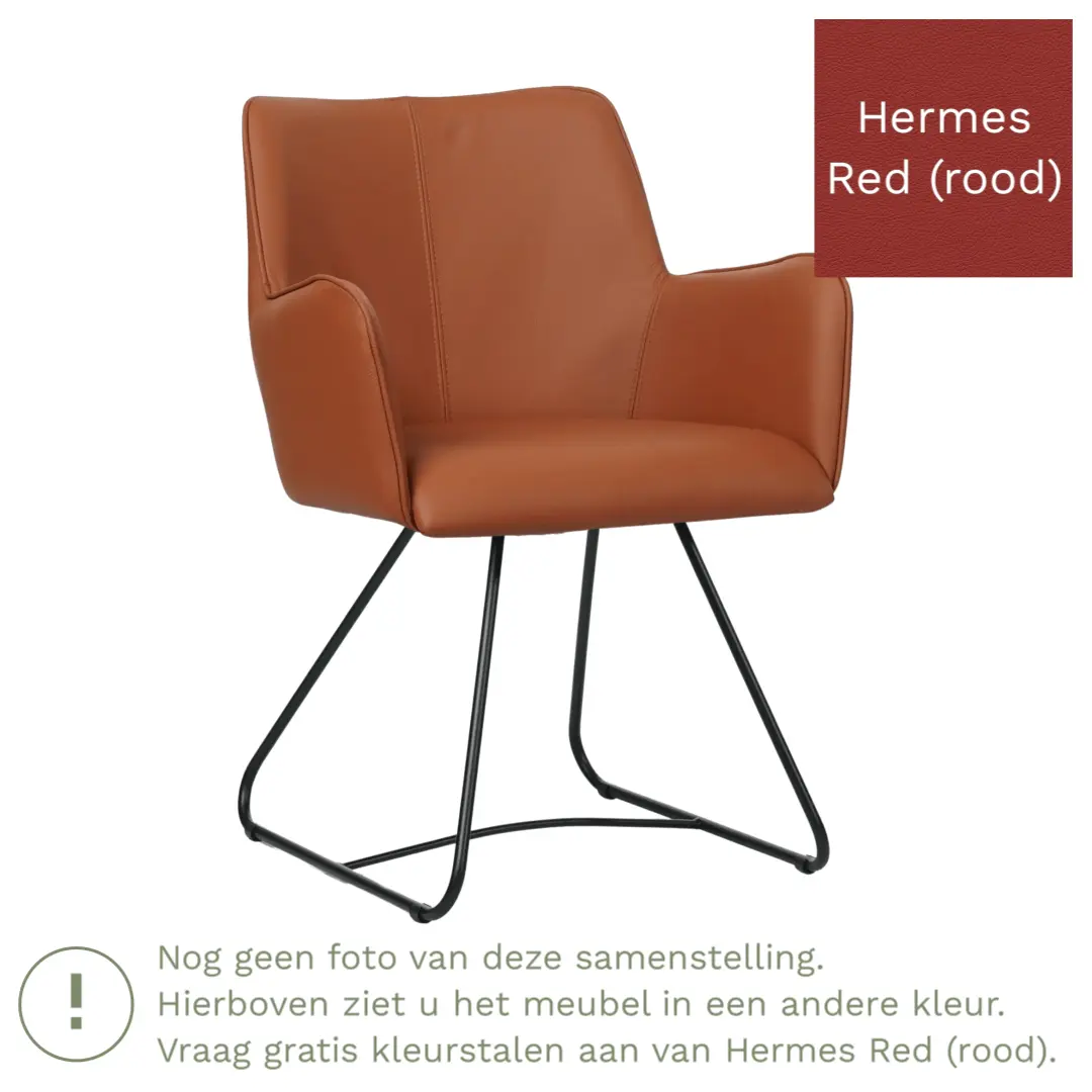 afbeelding van Leren eetkamerstoel Jazz - Hermes Red (rood) - poten staal rond zwart