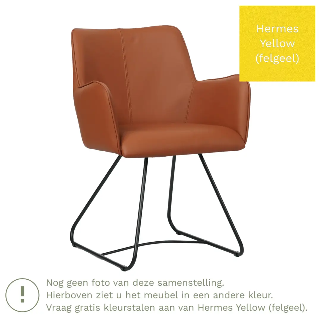 afbeelding van Leren eetkamerstoel Jazz - Hermes Yellow (felgeel) - poten staal rond zwart