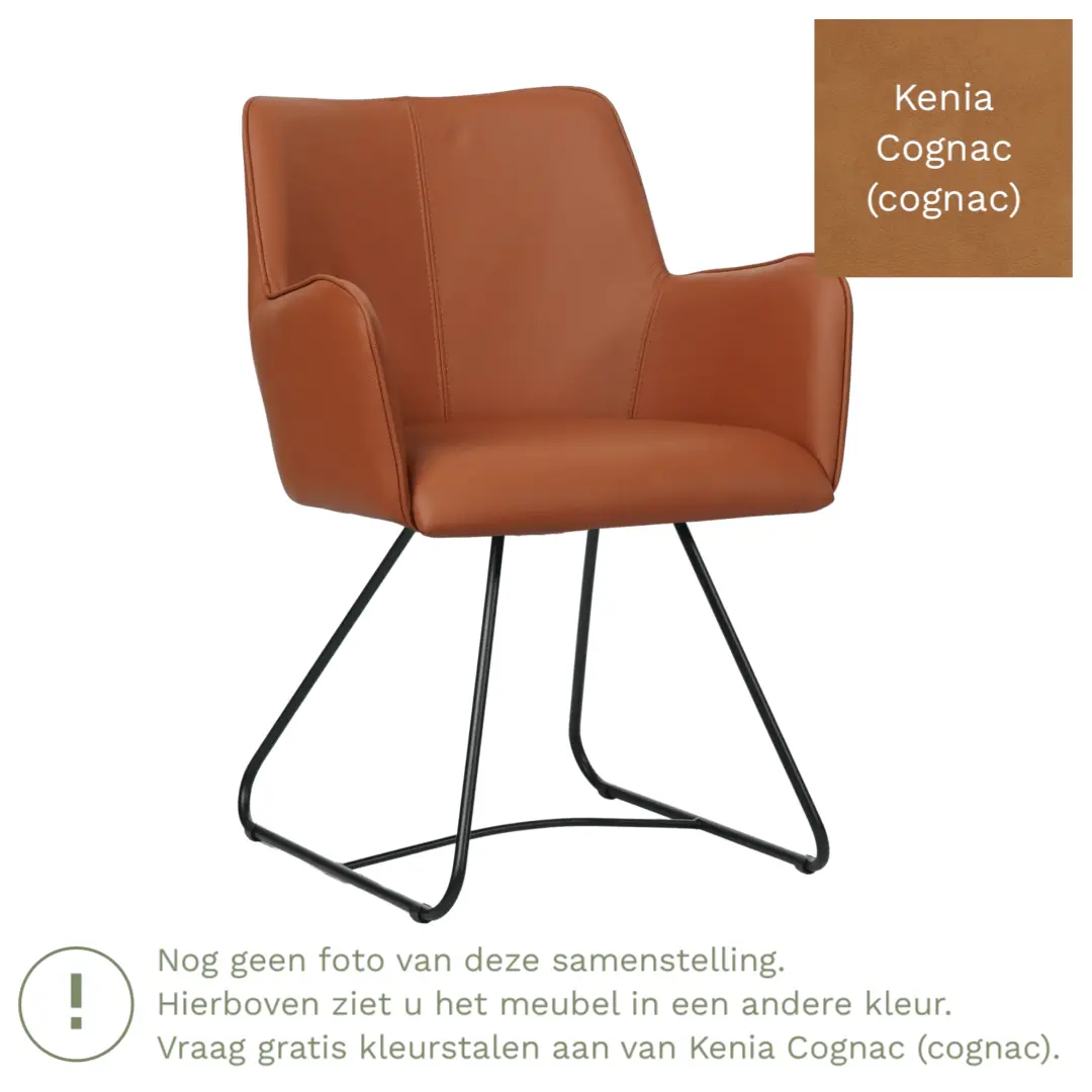 afbeelding van Leren eetkamerstoel Jazz - Kenia Cognac (cognac) - poten staal rond zwart