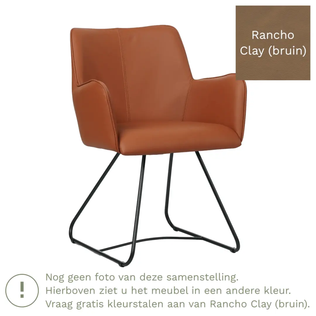 afbeelding van Leren eetkamerstoel Jazz - Rancho Clay (bruin) - poten staal rond zwart