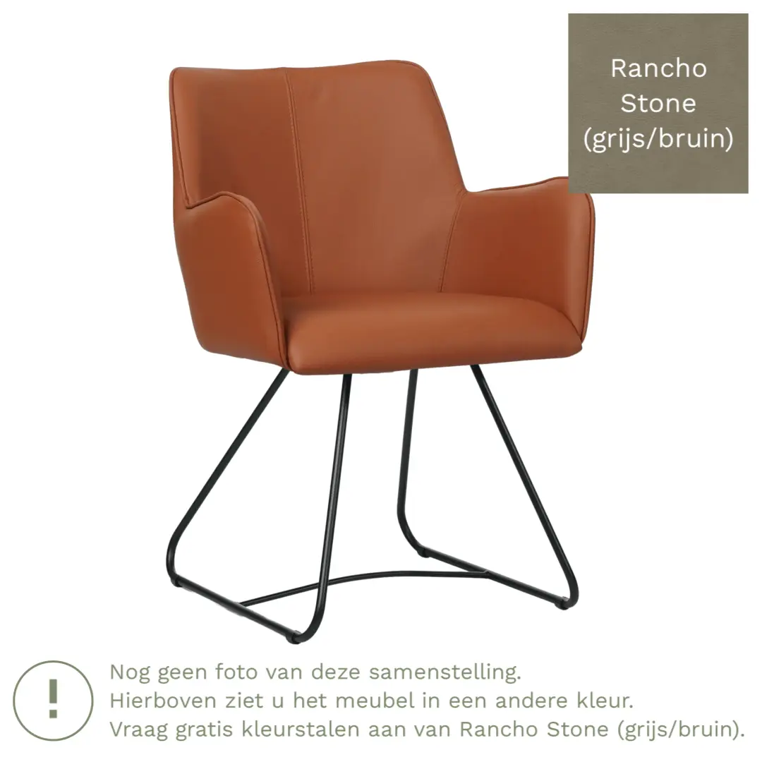 afbeelding van Leren eetkamerstoel Jazz - Rancho Stone (grijs/bruin) - poten staal rond zwart