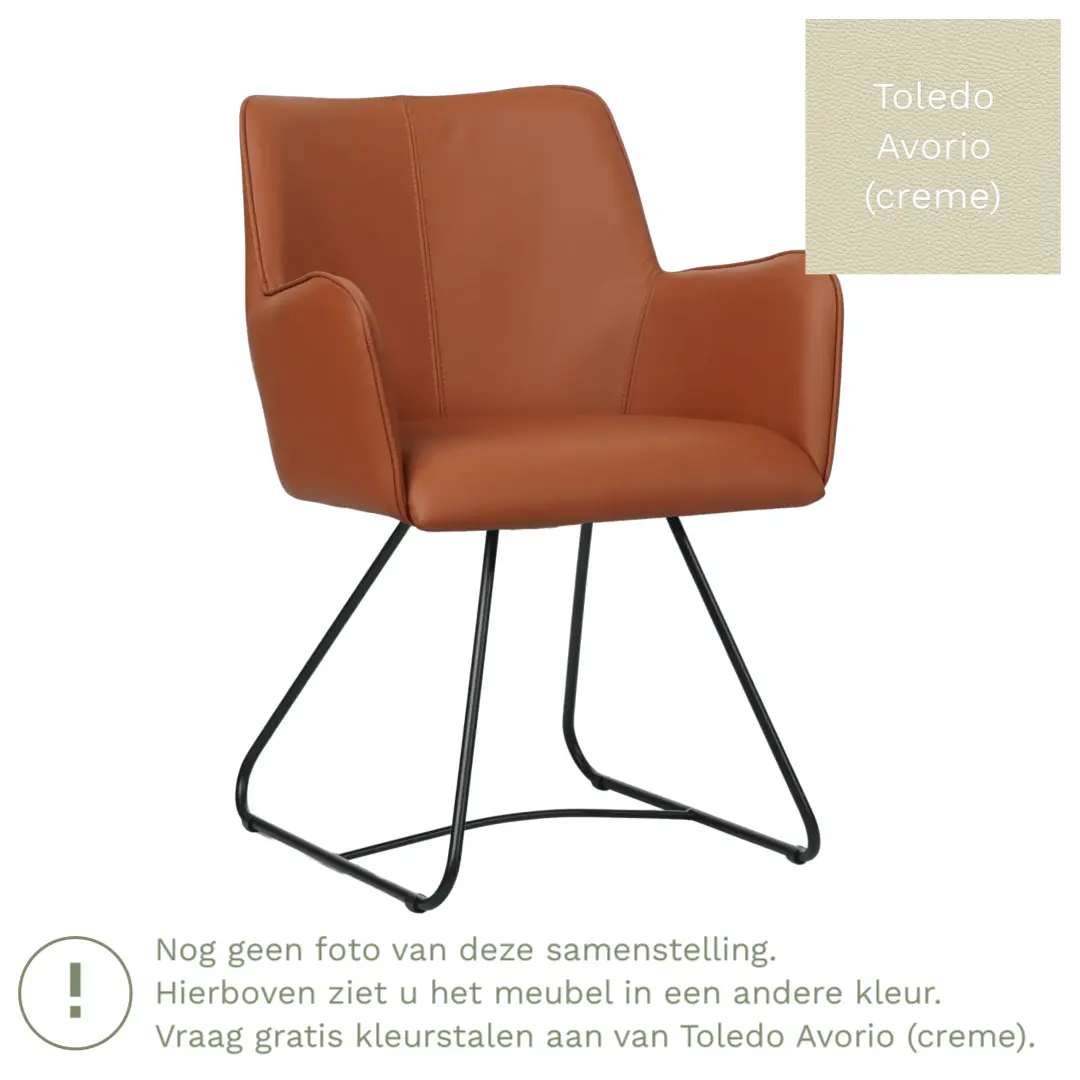 afbeelding van Leren eetkamerstoel Jazz - Toledo Avorio (creme) - poten staal rond zwart
