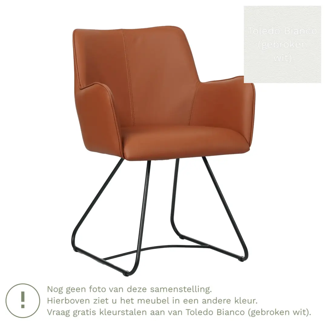 afbeelding van Leren eetkamerstoel Jazz - Toledo Bianco (gebroken wit) - poten staal rond zwart