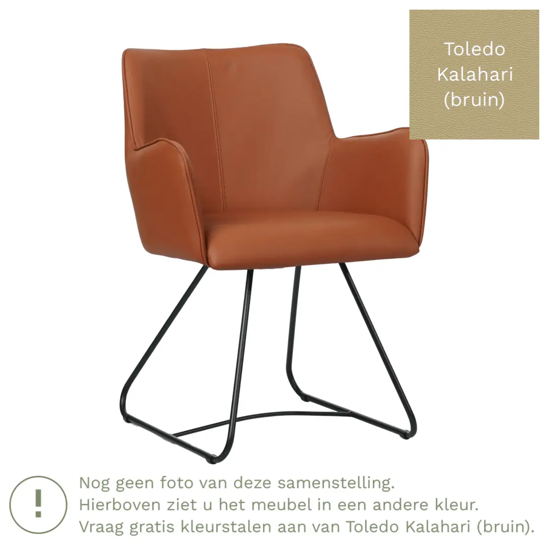 afbeelding van Leren eetkamerstoel Jazz - Toledo Kalahari (bruin) - poten staal rond zwart