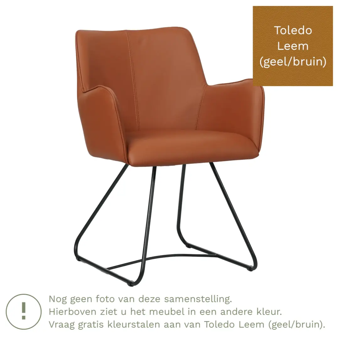 afbeelding van Leren eetkamerstoel Jazz - Toledo Leem (geel/bruin) - poten staal rond zwart