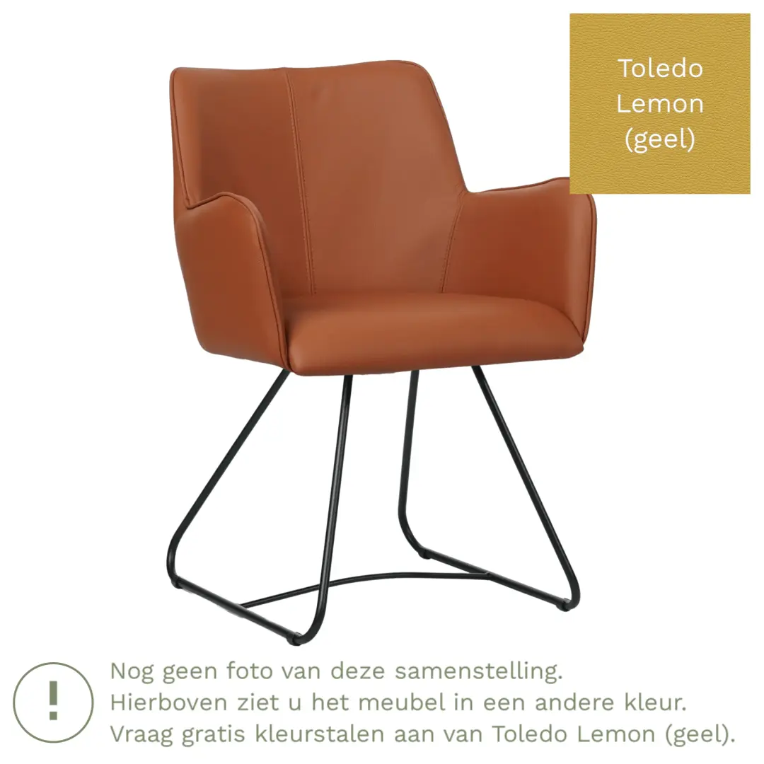 afbeelding van Leren eetkamerstoel Jazz - Toledo Lemon (geel) - poten staal rond zwart