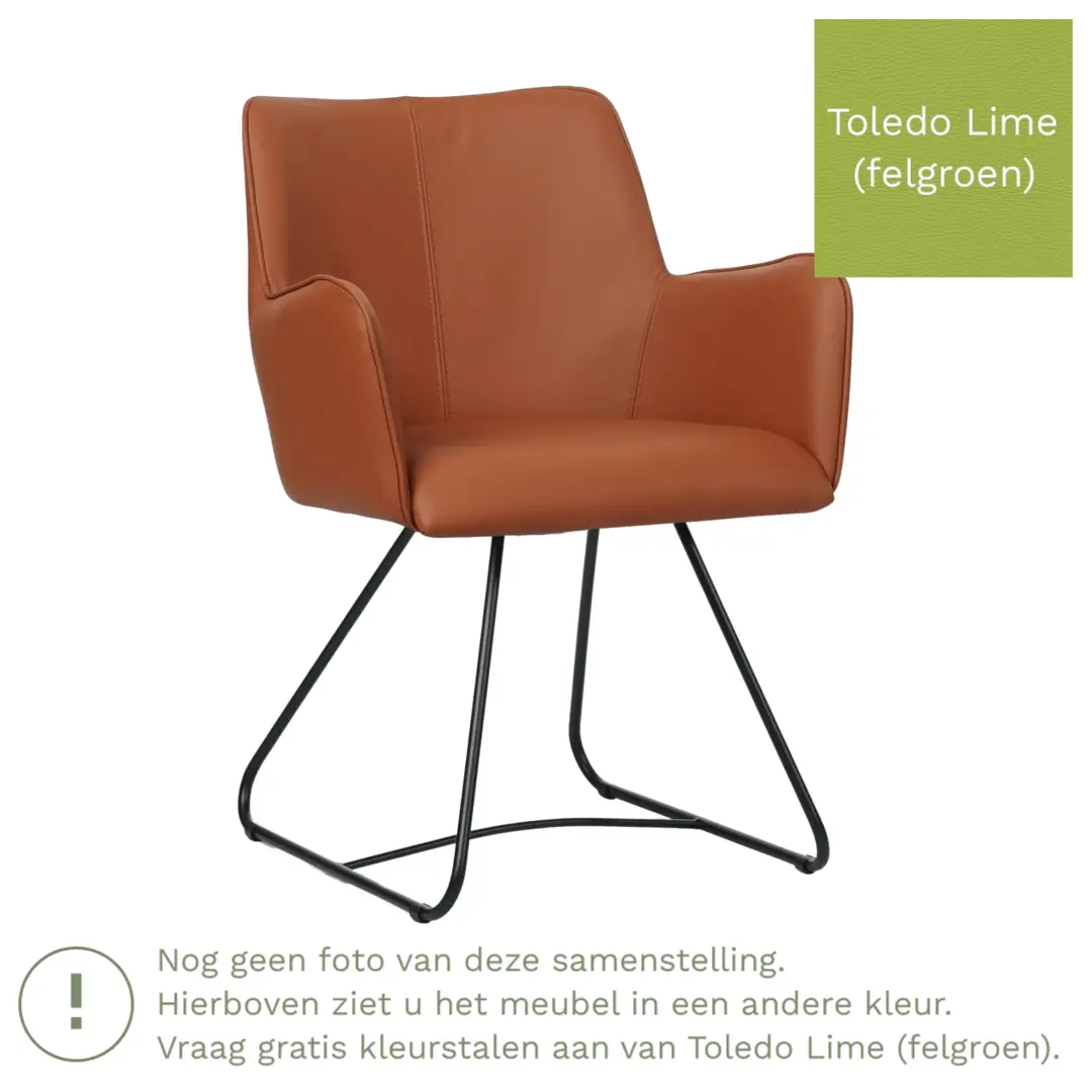 afbeelding van Leren eetkamerstoel Jazz - Toledo Lime (felgroen) - poten staal rond zwart