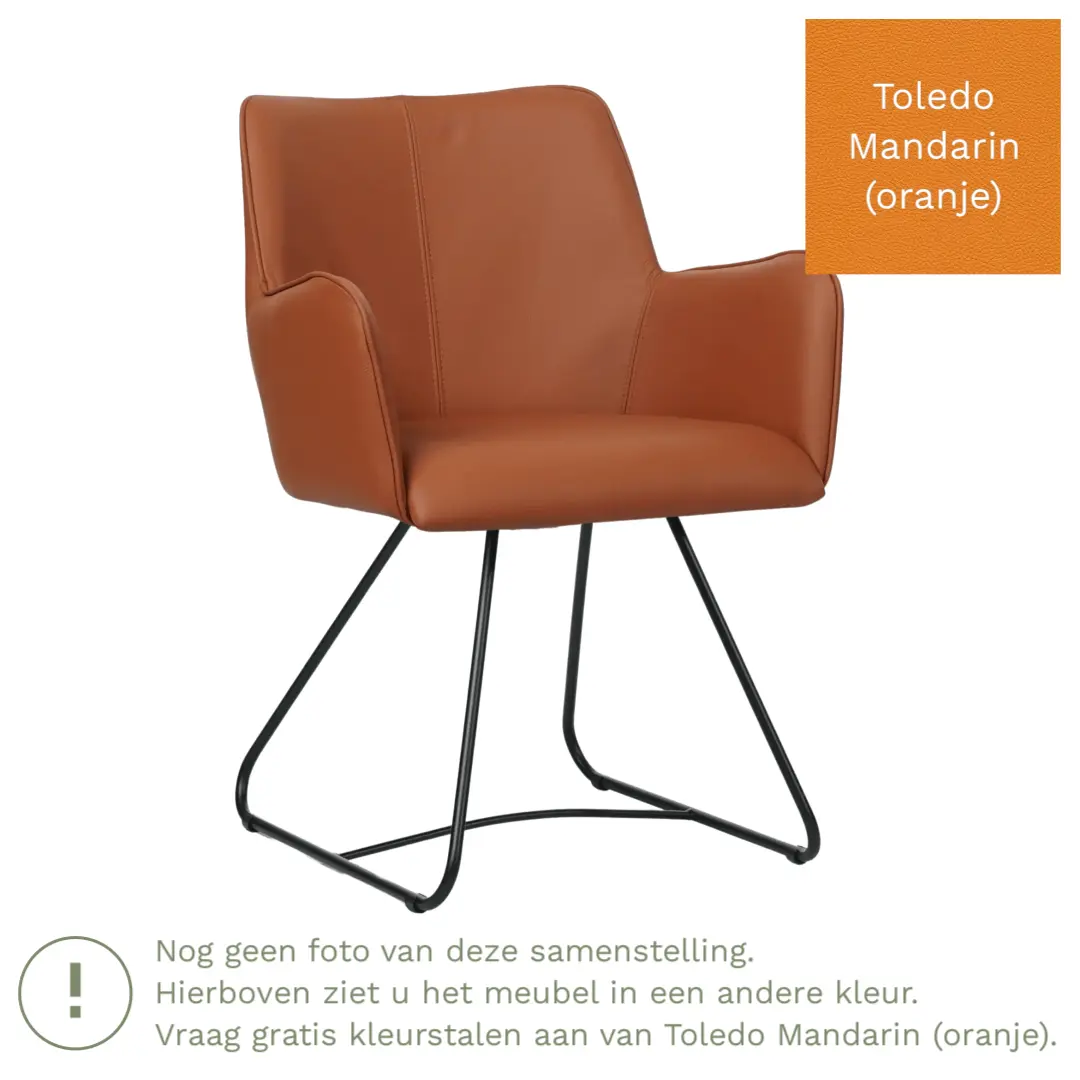 afbeelding van Leren eetkamerstoel Jazz - Toledo Mandarin (oranje) - poten staal rond zwart