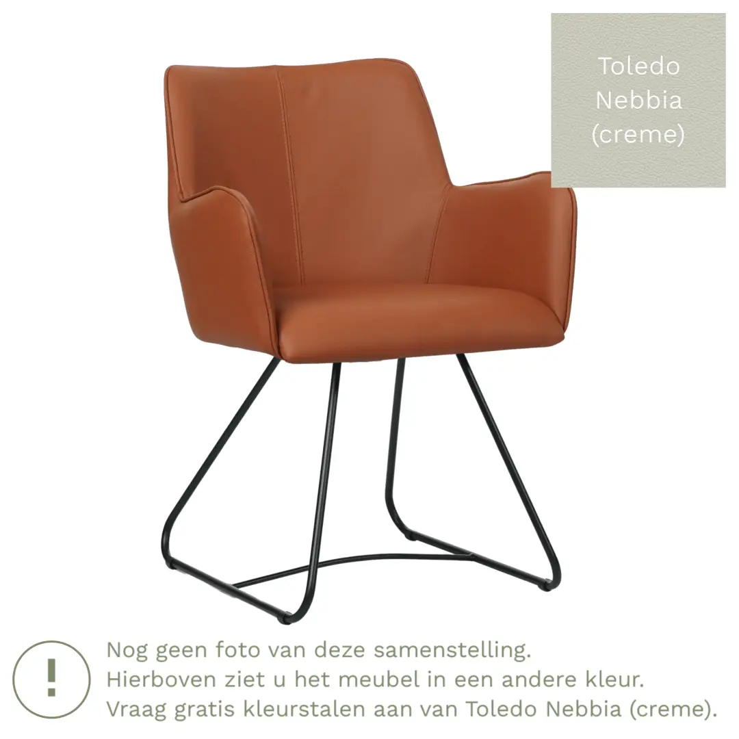 afbeelding van Leren eetkamerstoel Jazz - Toledo Nebbia (creme) - poten staal rond zwart