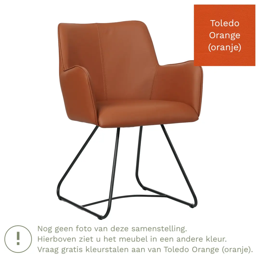 afbeelding van Leren eetkamerstoel Jazz - Toledo Orange (oranje) - poten staal rond zwart
