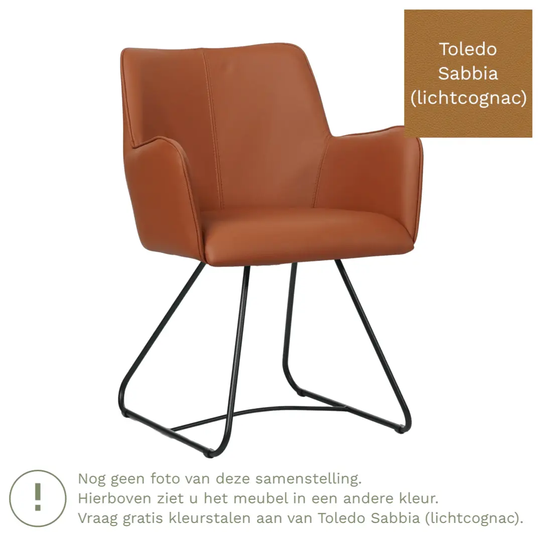 afbeelding van Leren eetkamerstoel Jazz - Toledo Sabbia (lichtcognac) - poten staal rond zwart