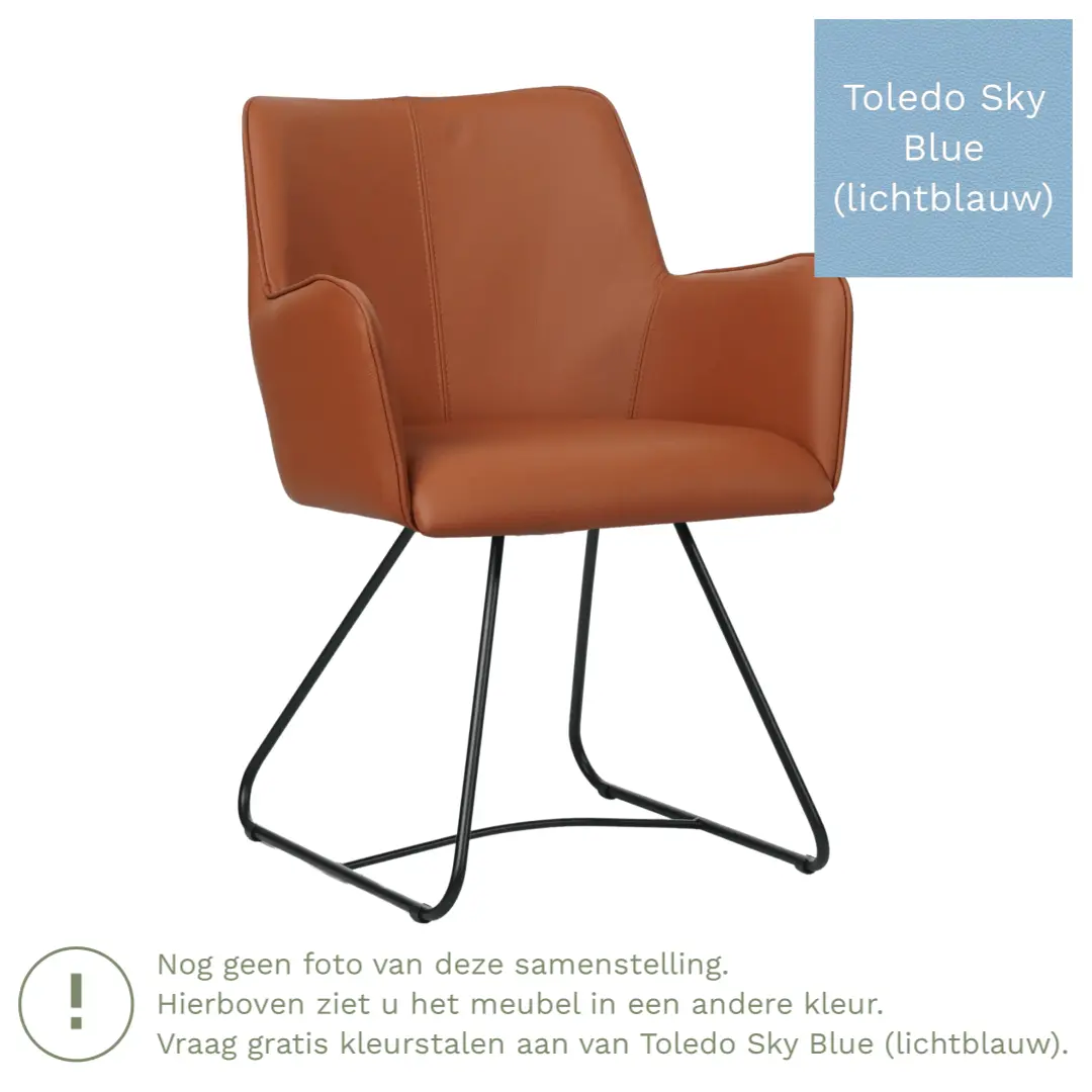 afbeelding van Leren eetkamerstoel Jazz - Toledo Sky Blue (lichtblauw) - poten staal rond zwart