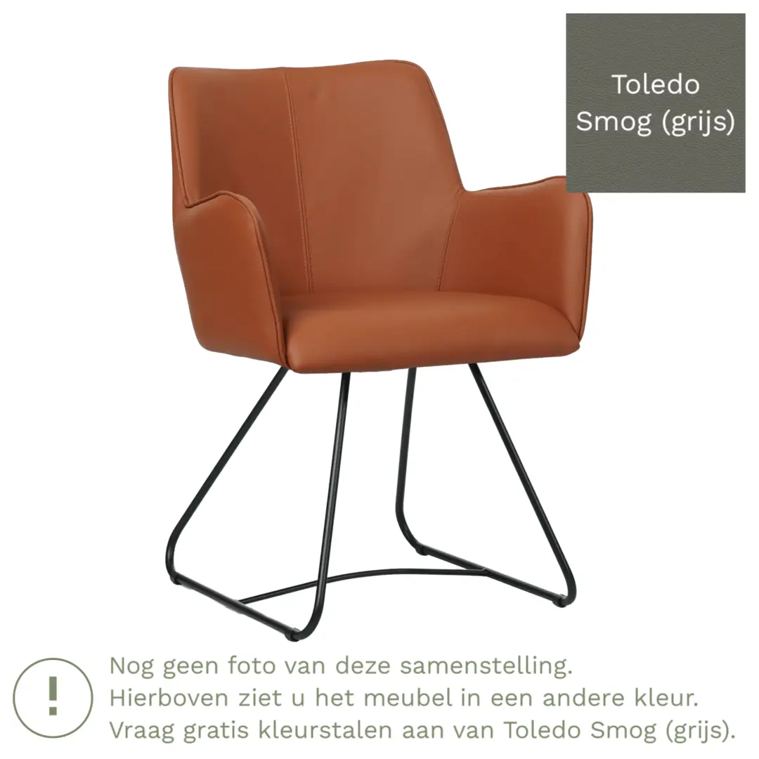 afbeelding van Leren eetkamerstoel Jazz - Toledo Smog (grijs) - poten staal rond zwart