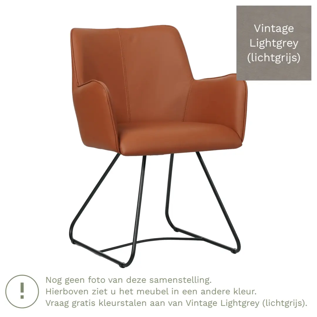 afbeelding van Leren eetkamerstoel Jazz - Vintage Lightgrey (lichtgrijs) - poten staal rond zwart