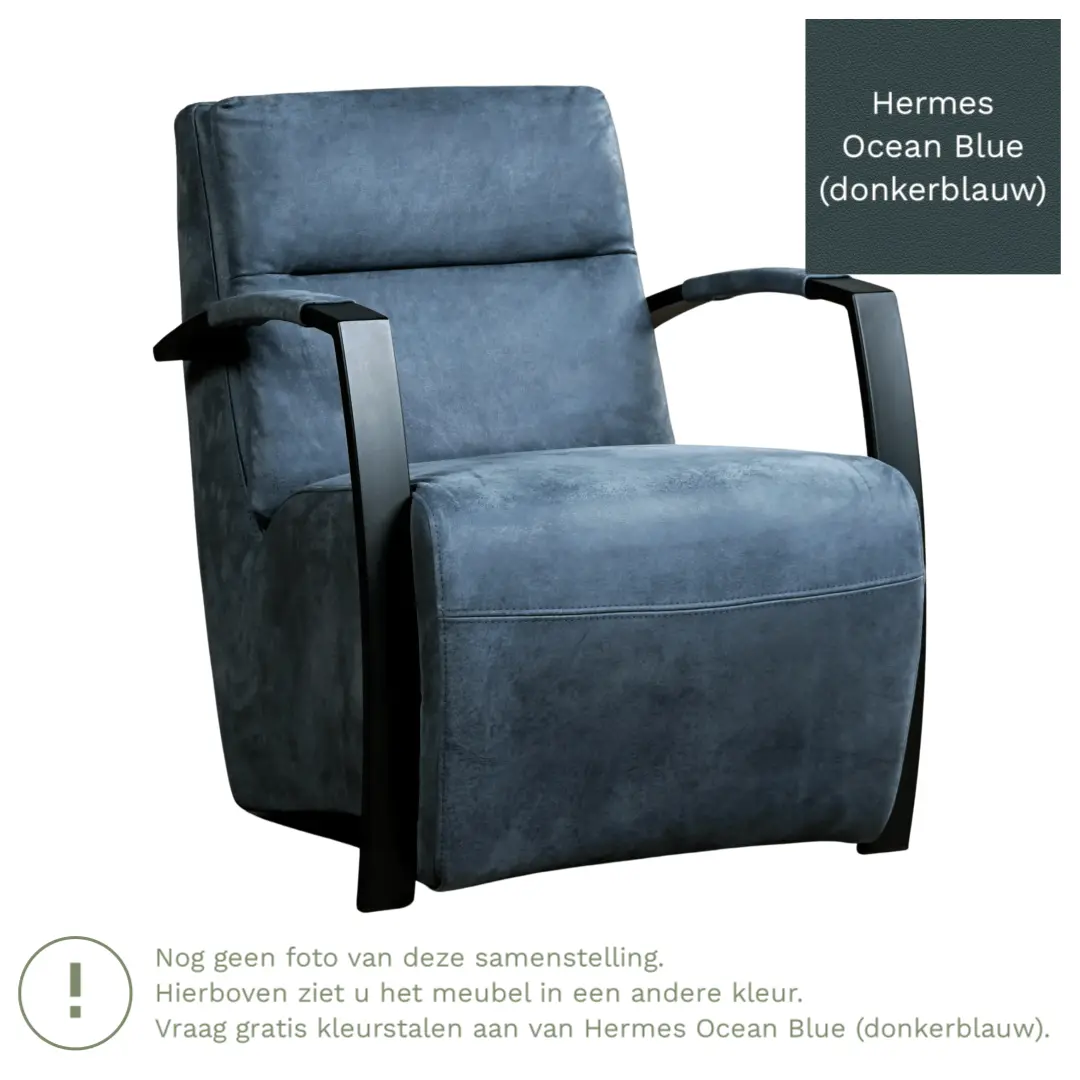 afbeelding van Leren fauteuil Arrival - Hermes Ocean Blue (donkerblauw)