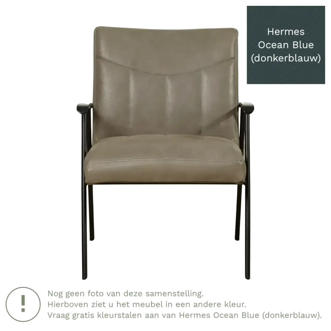 afbeelding van Leren fauteuil Beam - Hermes Ocean Blue (donkerblauw)