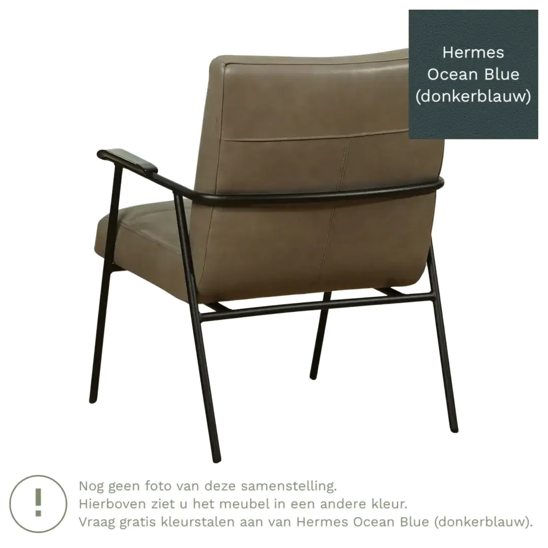afbeelding van Leren fauteuil Beam - Hermes Ocean Blue (donkerblauw)