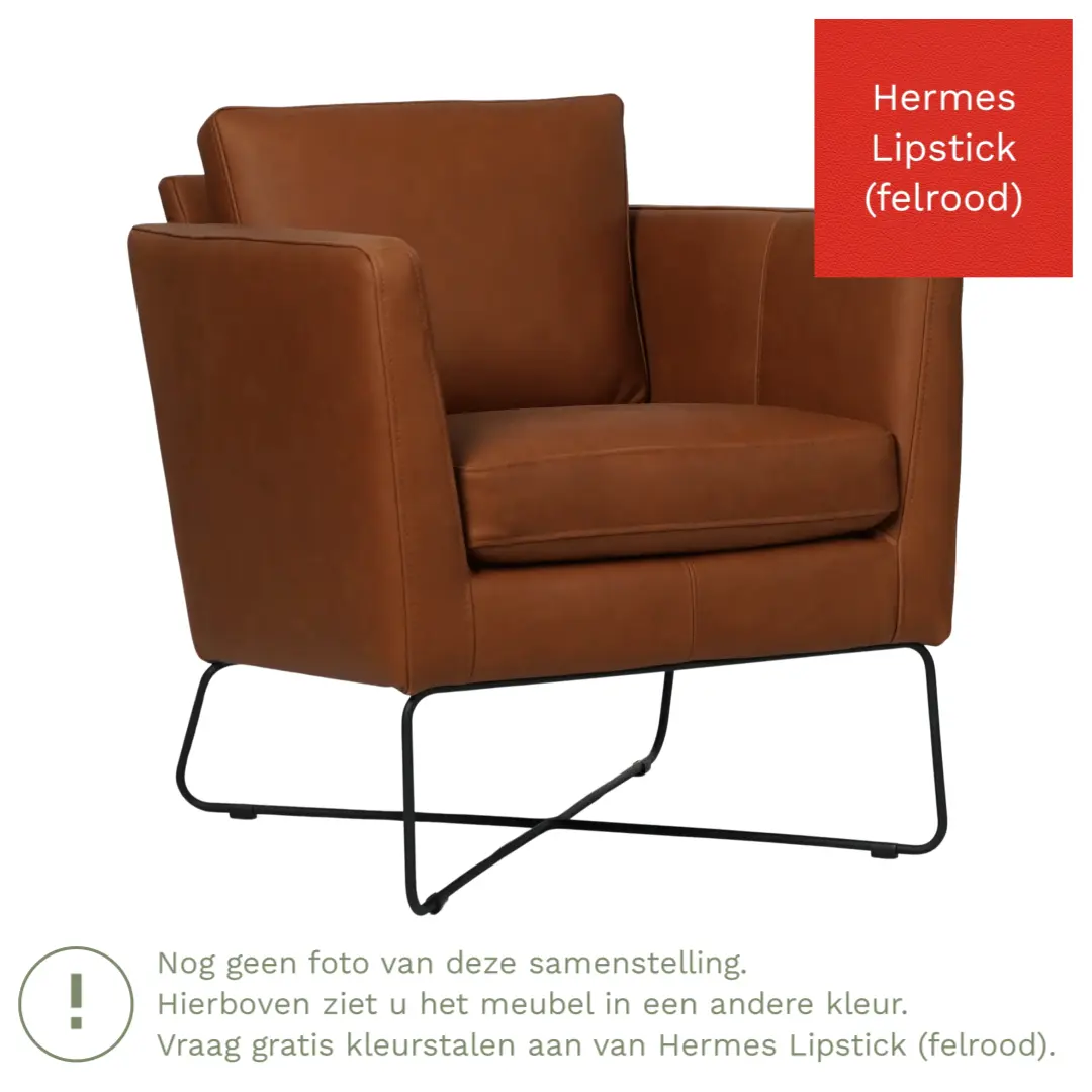 afbeelding van Leren fauteuil Crossover - Hermes Lipstick (felrood)