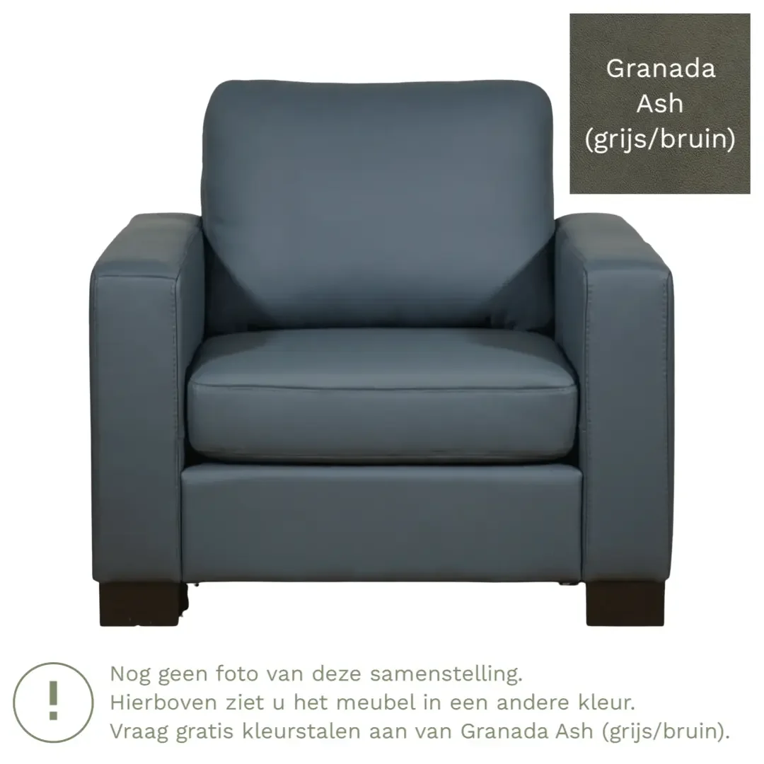 afbeelding van Leren fauteuil Energy - Granada Ash (grijs/bruin) - Poten hout bruin