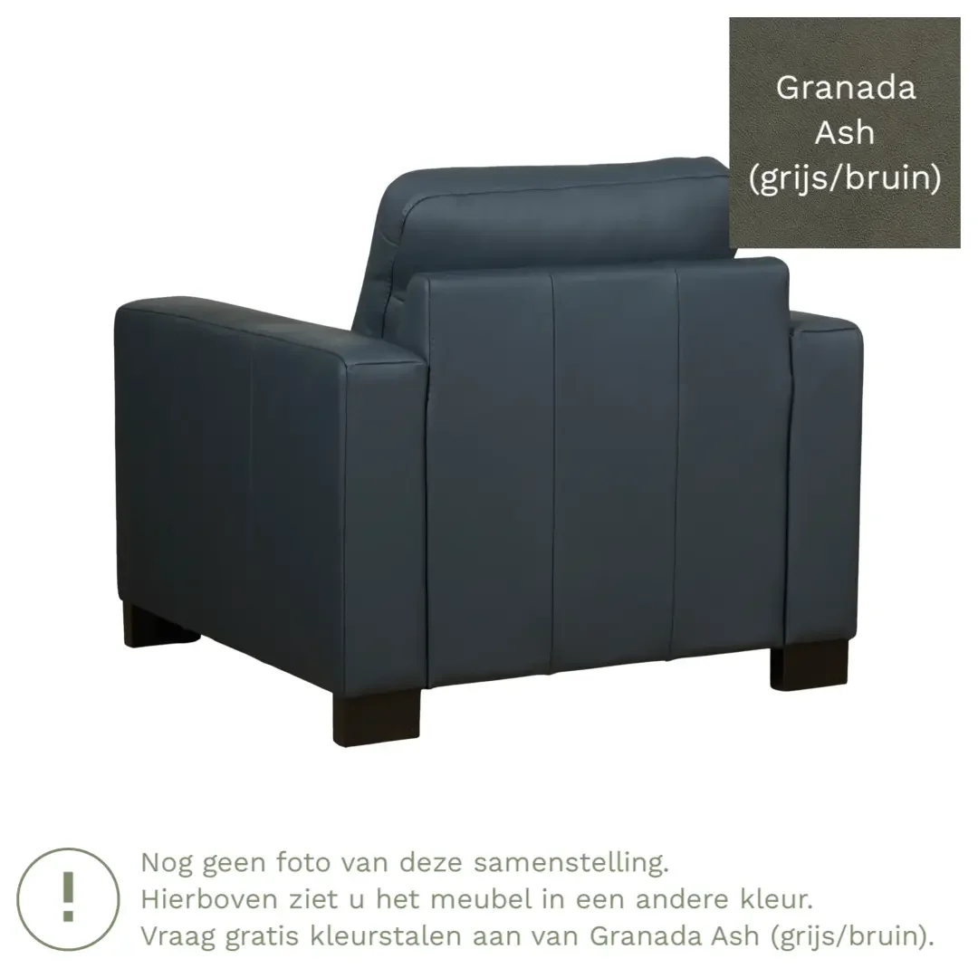 afbeelding van Leren fauteuil Energy - Granada Ash (grijs/bruin) - Poten hout bruin