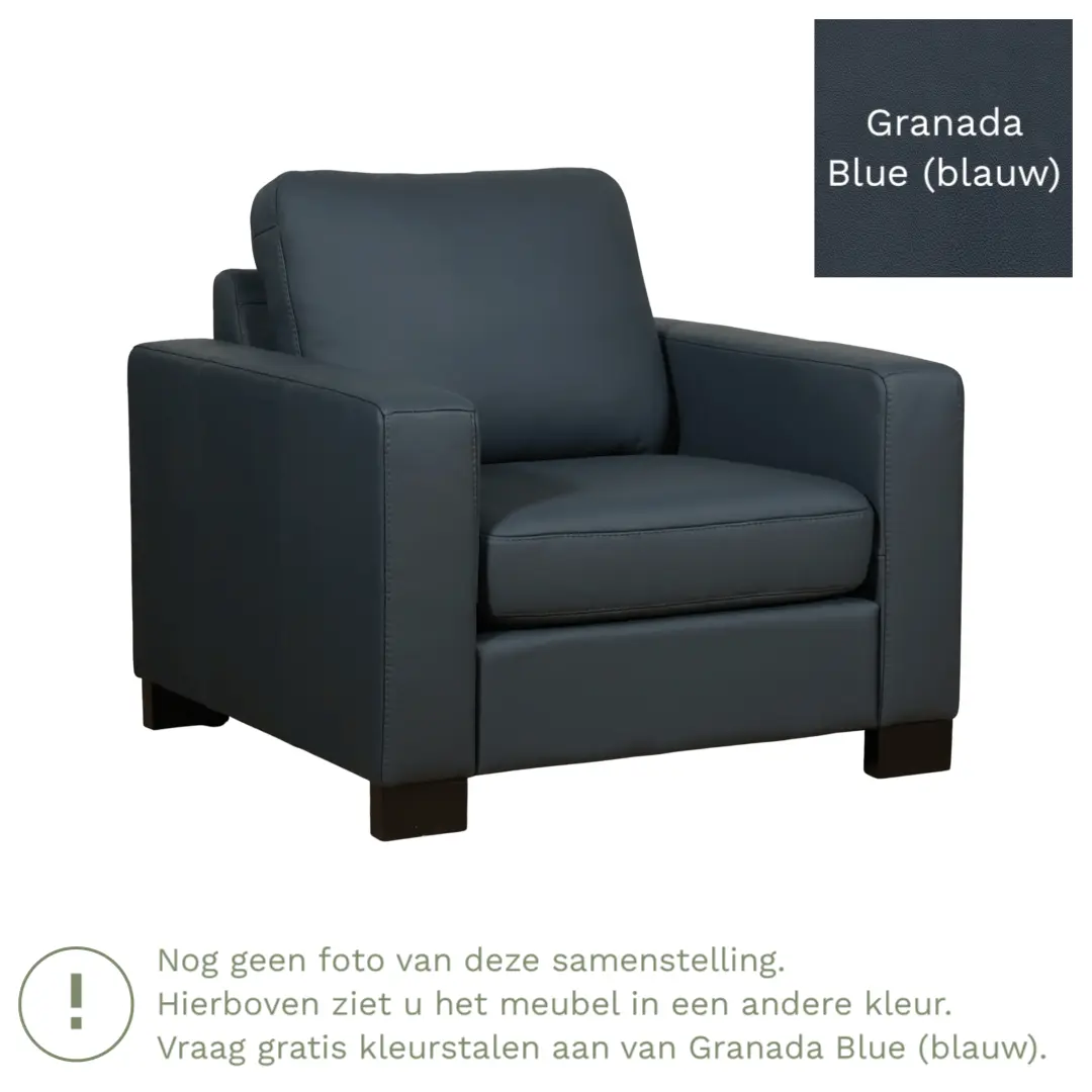 afbeelding van Leren fauteuil Energy - Granada Blue (blauw) - Poten hout zwart