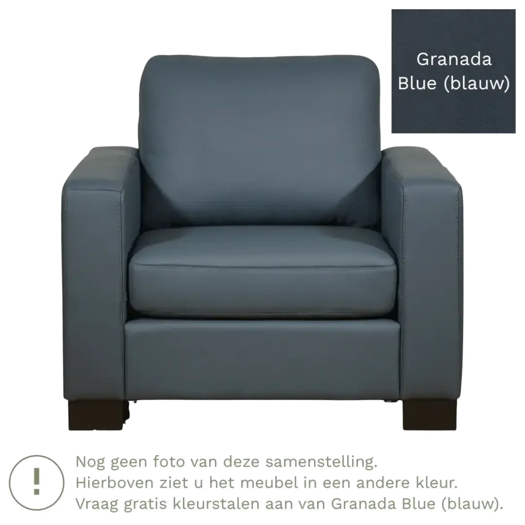 afbeelding van Leren fauteuil Energy - Granada Blue (blauw) - Poten hout zwart