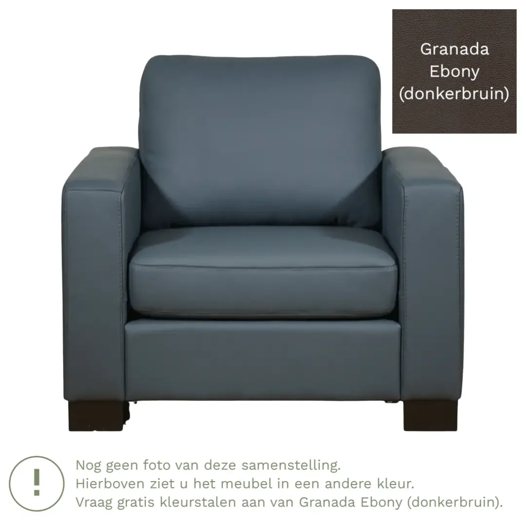 afbeelding van Leren fauteuil Energy - Granada Ebony (donkerbruin) - Poten hout zwart