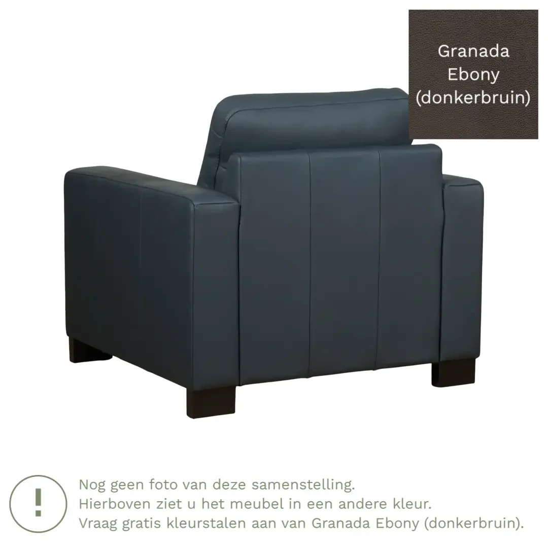 afbeelding van Leren fauteuil Energy - Granada Ebony (donkerbruin) - Poten hout zwart