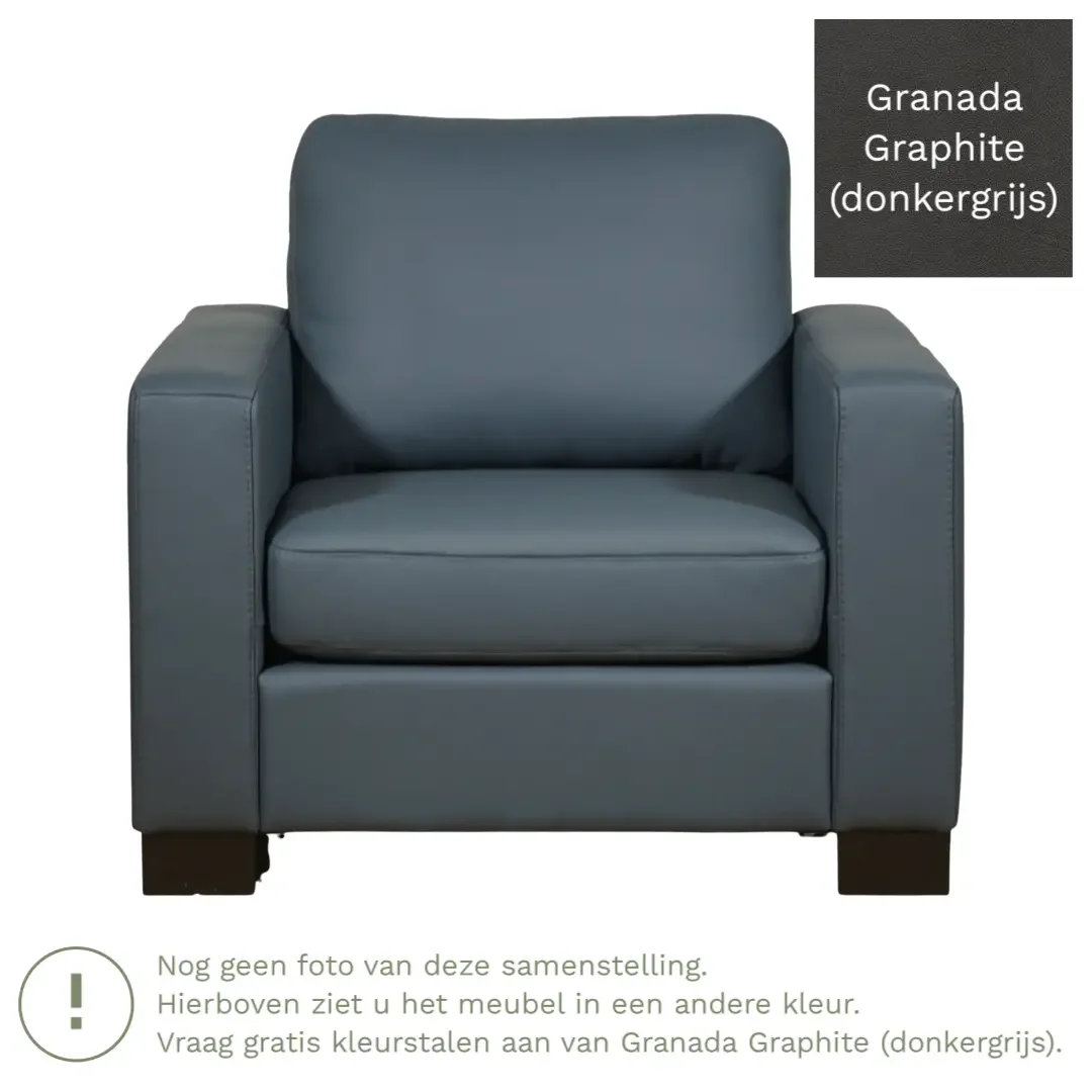 afbeelding van Leren fauteuil Energy - Granada Graphite (donkergrijs) - Poten hout zwart