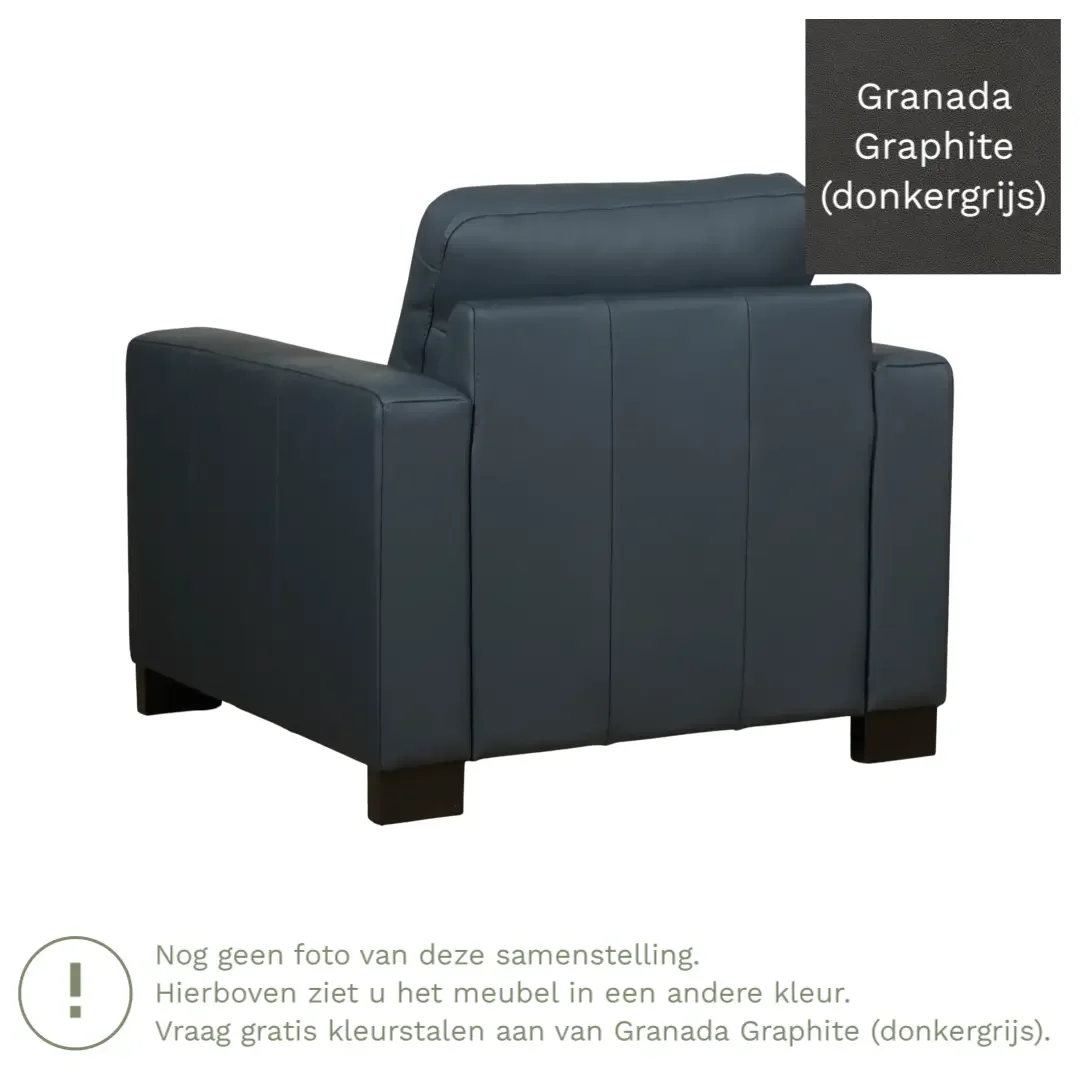afbeelding van Leren fauteuil Energy - Granada Graphite (donkergrijs) - Poten hout zwart