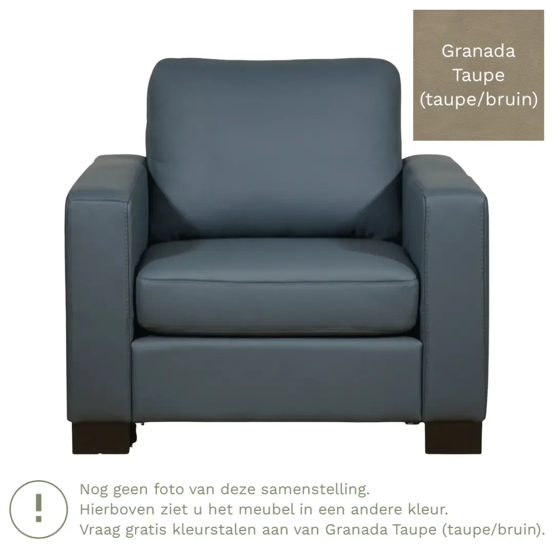 afbeelding van Leren fauteuil Energy - Granada Taupe (taupe/bruin) - Poten hout zwart