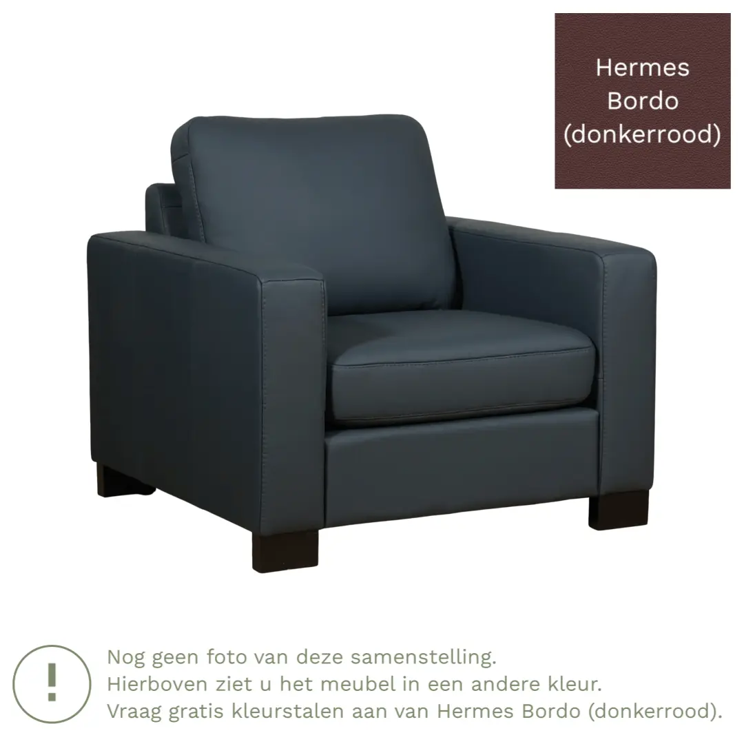 afbeelding van Leren fauteuil Energy - Hermes Bordo (donkerrood) - Poten hout zwart