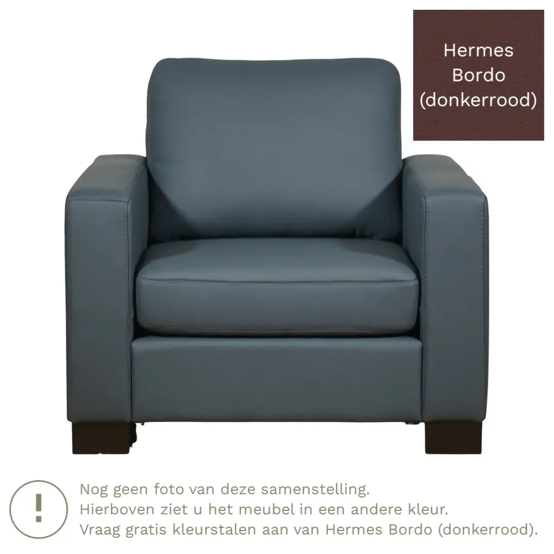 afbeelding van Leren fauteuil Energy - Hermes Bordo (donkerrood) - Poten hout zwart