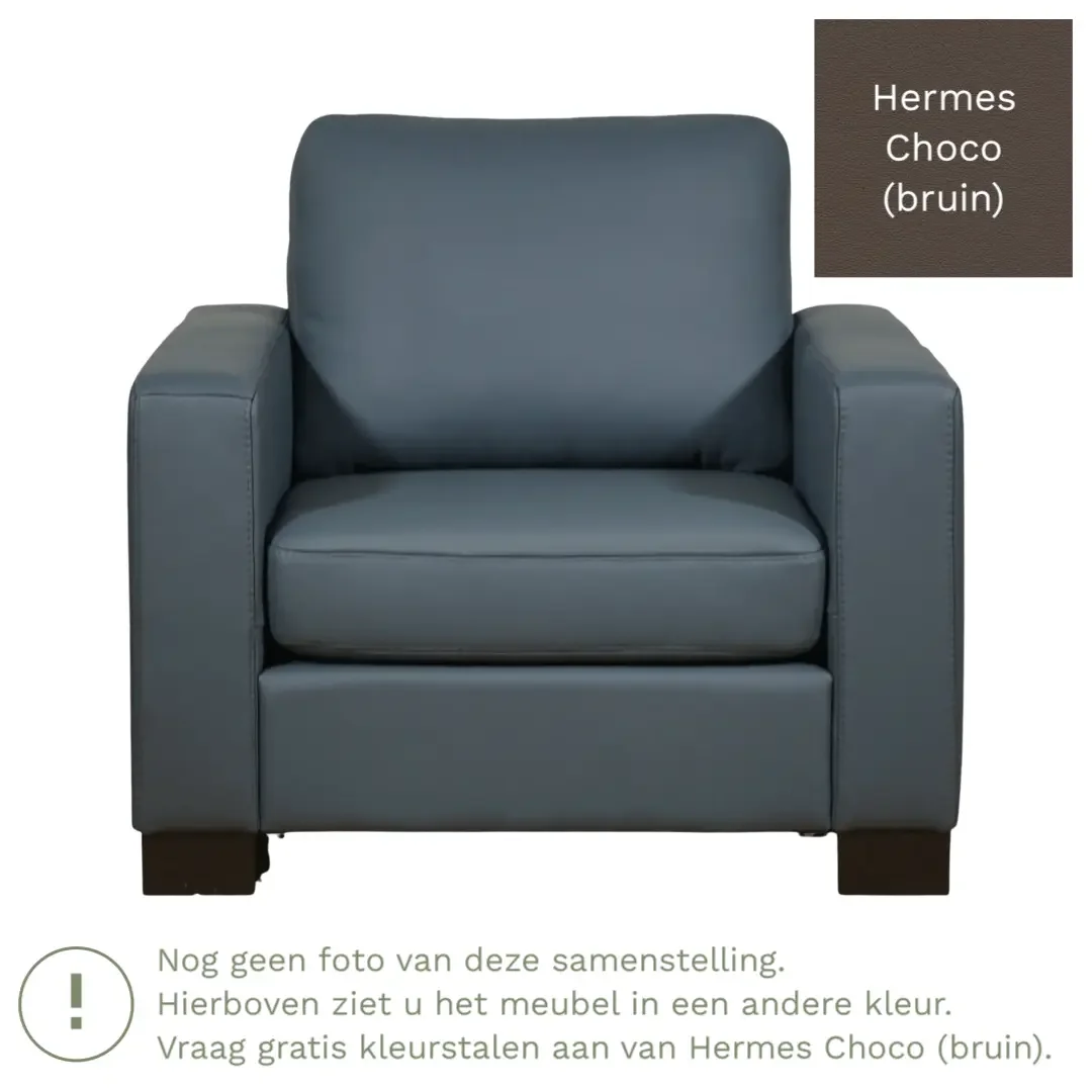 afbeelding van Leren fauteuil Energy - Hermes Choco (bruin) - Poten hout zwart