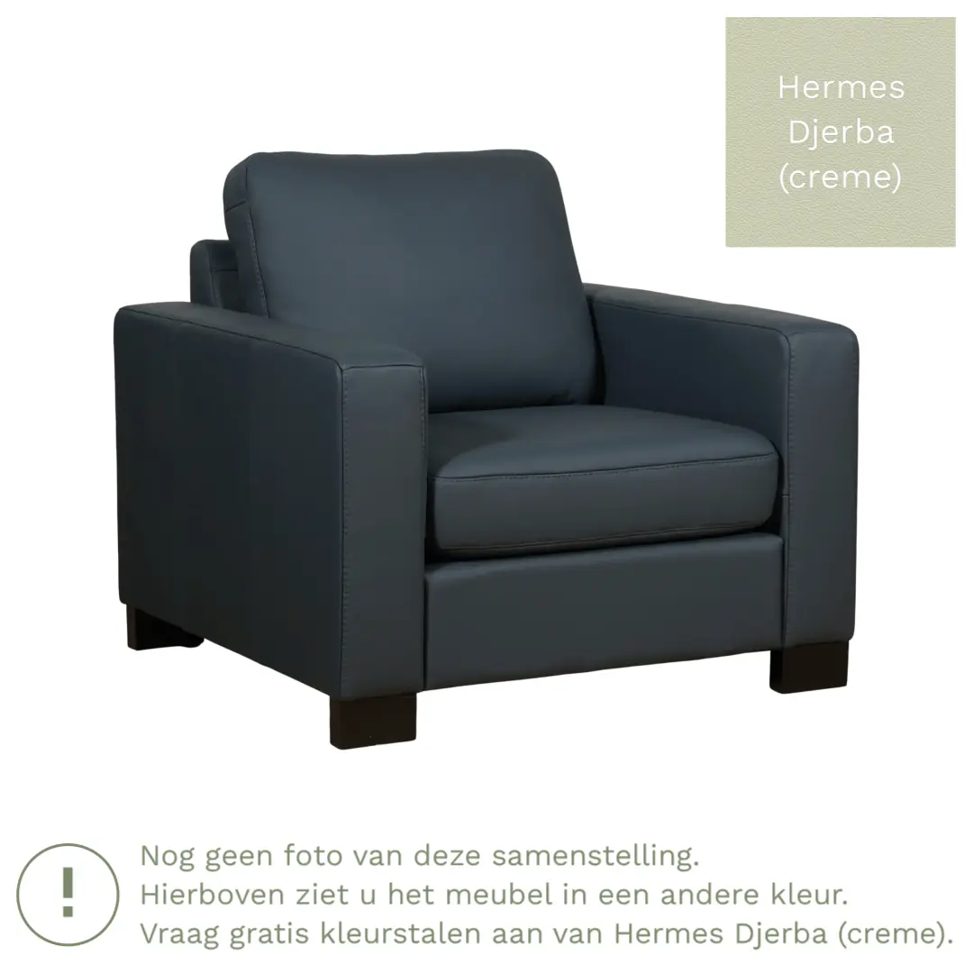 afbeelding van Leren fauteuil Energy - Hermes Djerba (crème) - Poten hout zwart