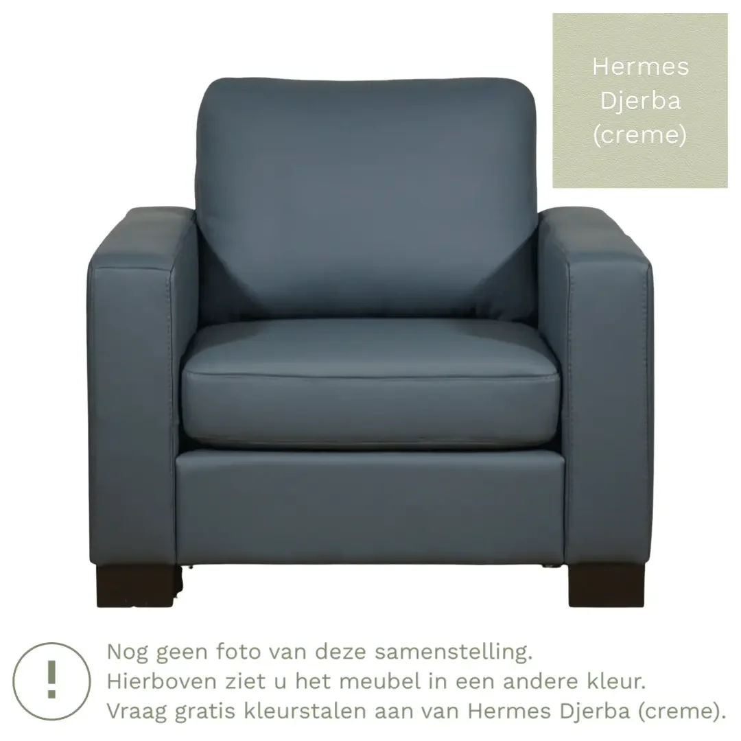 afbeelding van Leren fauteuil Energy - Hermes Djerba (crème) - Poten hout zwart